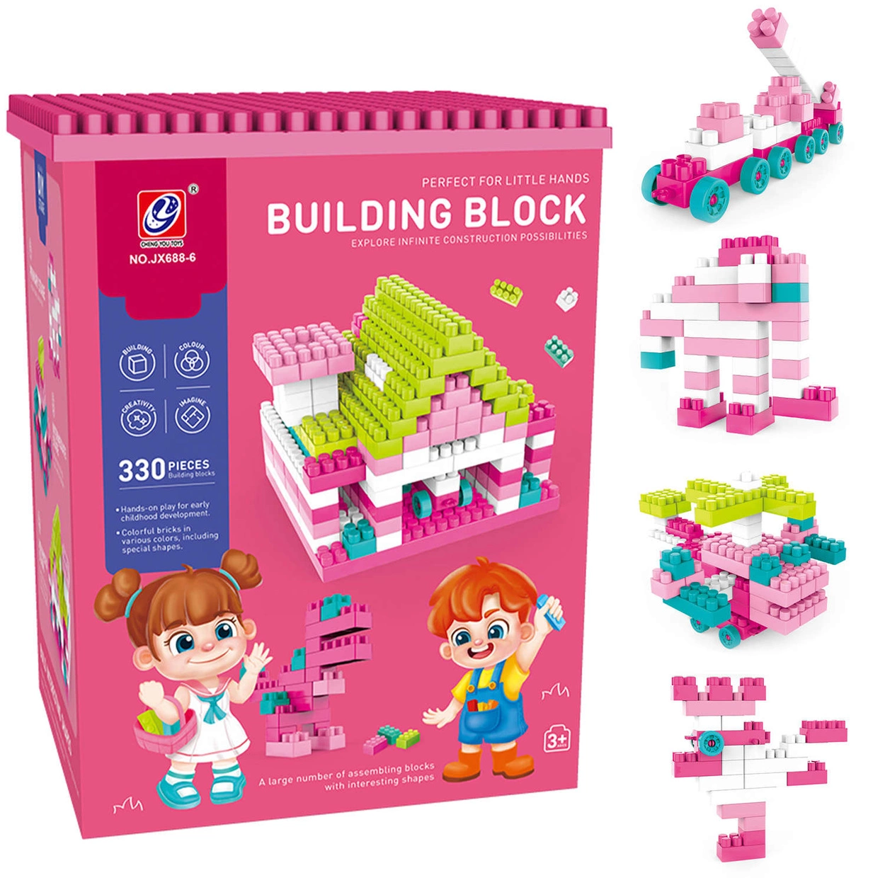 Klocki Konstrukcyjne Duże - Kreatywny Zestaw 330 Elementów Pink Paradise