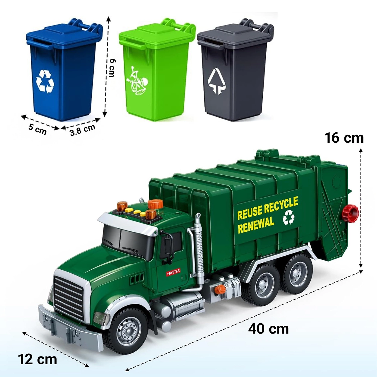 Samochód Ciężarówka Śmieciarka z Koszami Efekty Napęd