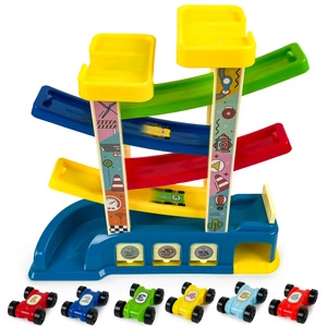 Tor Samochodowy Zjeżdżalnia Montessori 4 Piętra 6 Autek Garaż