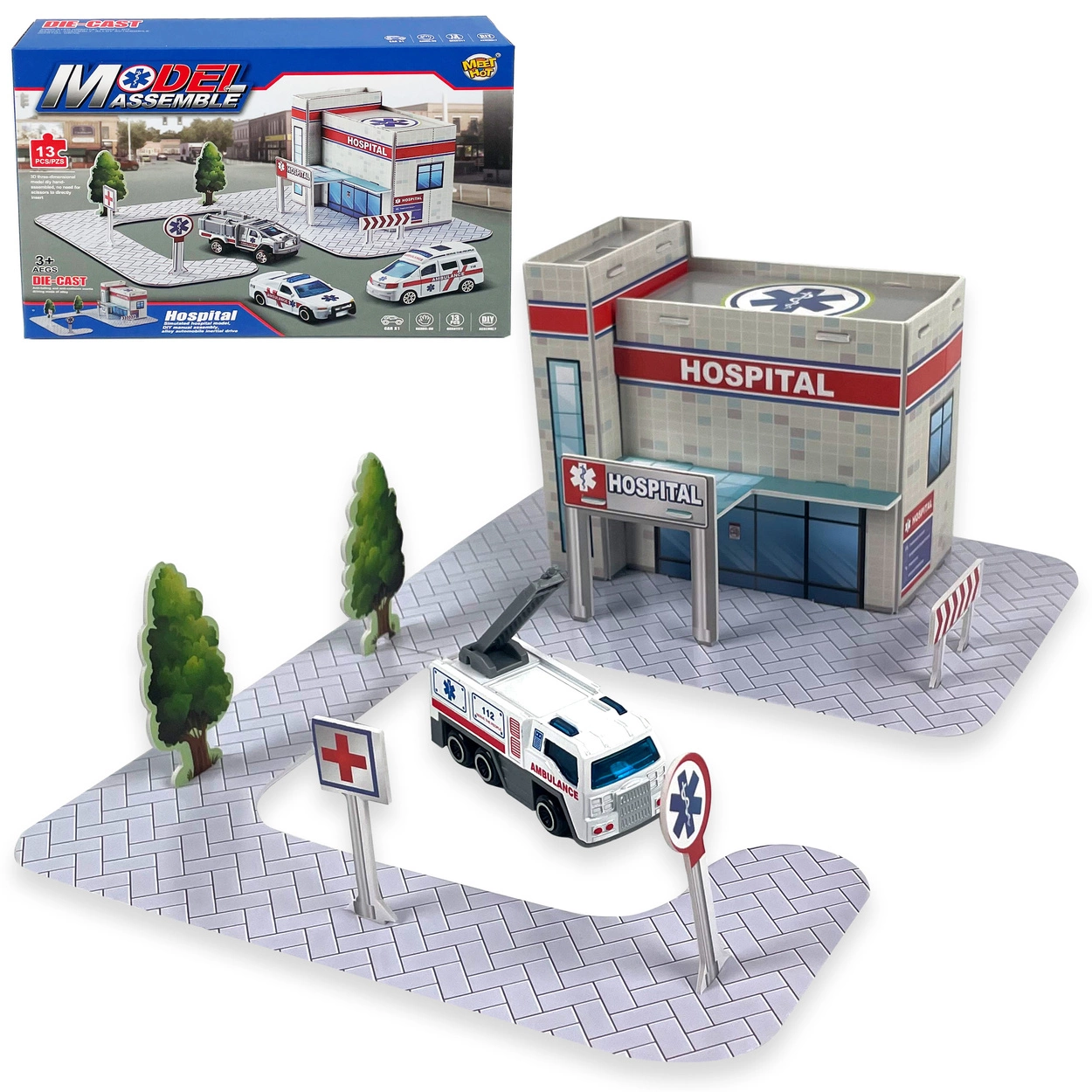 Szpital Pogotowie Puzzle 3D dla Dzieci z Resorakiem Trójwymiarowa Układanka