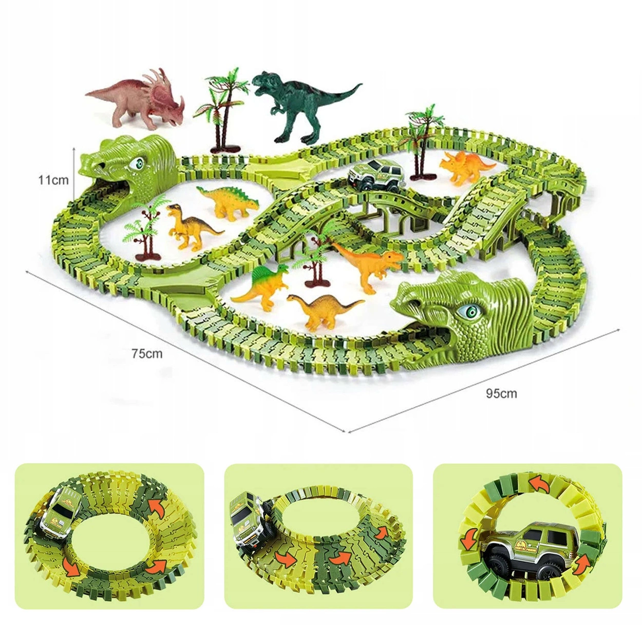 Tor Wyścigowy Mega City Dino Park Zestaw z Autkiem i Tory Dinozaurów T Rex 240 Elementów