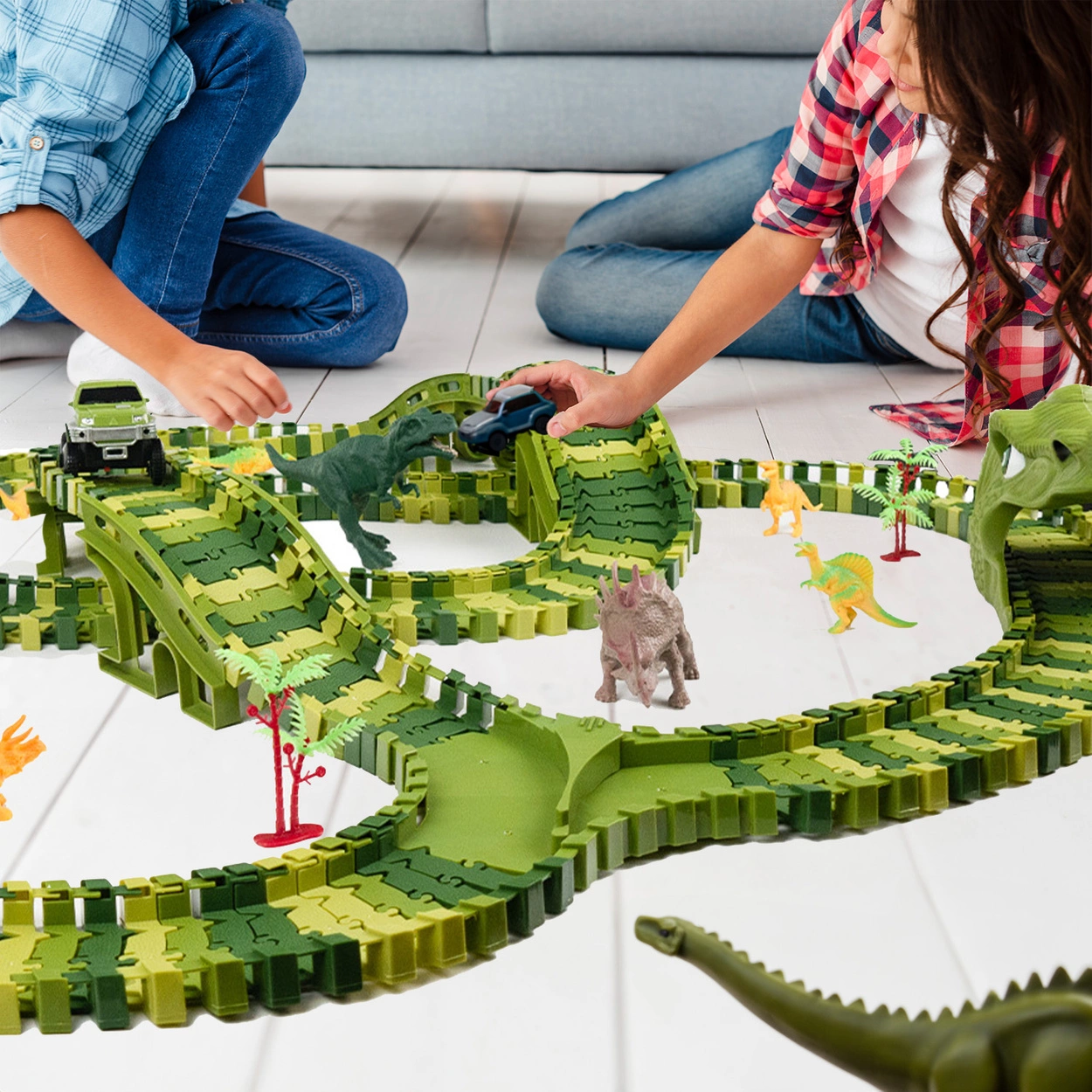 Tor Wyścigowy Mega City Dino Park Zestaw z Autkiem i Tory Dinozaurów T Rex 240 Elementów