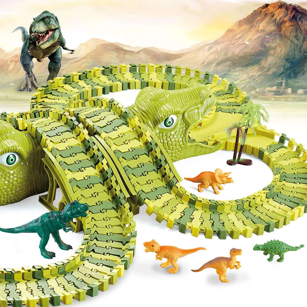 Tor Wyścigowy Mega City Dino Park Zestaw z Autkiem i Tory Dinozaurów T Rex 200 Elementów