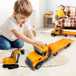 Ciężarówka Transportowa z Koparką żółta