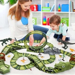 Tor Wyścigowy Mega City Dino Park Zestaw z Autkiem i Tory Dinozaurów T Rex 324 Elementów