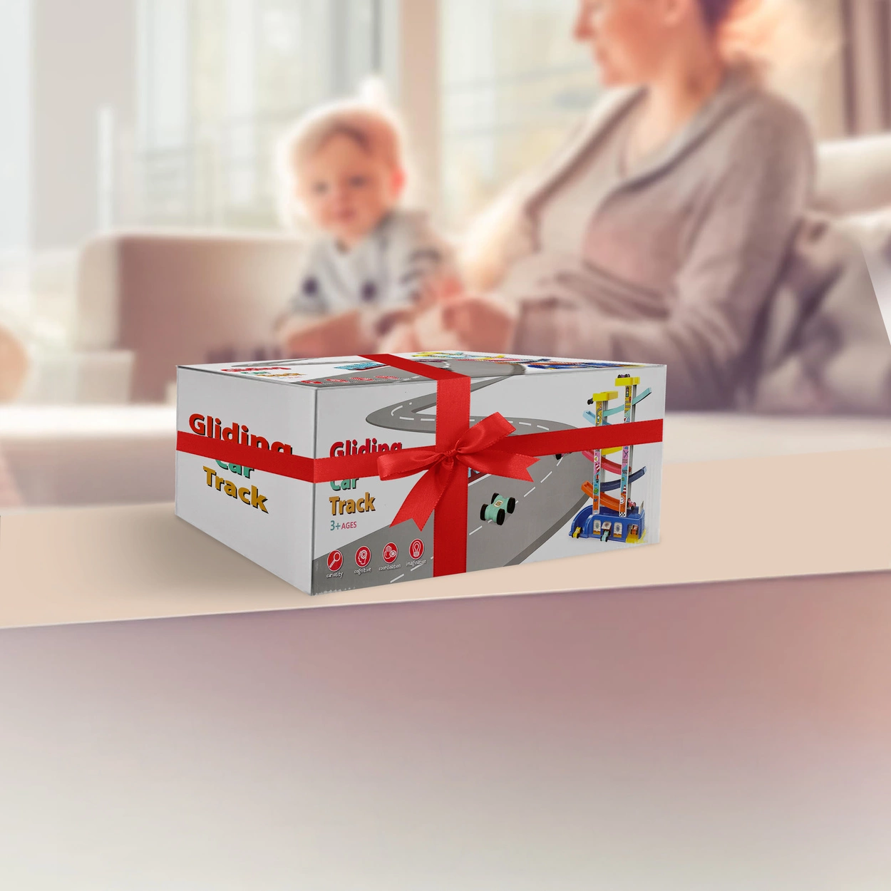 Tor Samochodowy Zjeżdżalnia Montessori 4 Piętra 6 Autek Garaż