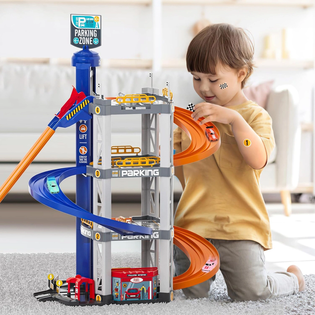 Wielopoziomowy Parking Tor Wyścigowy dla Dzieci Podwójny Tor 8 Samochodów