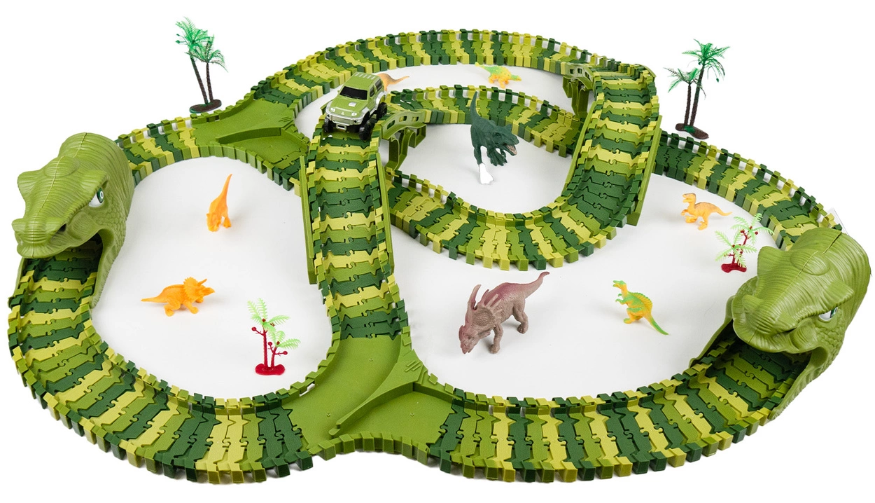 Tor Wyścigowy Mega City Dino Park Zestaw z Autkiem i Tory Dinozaurów T Rex 240 Elementów