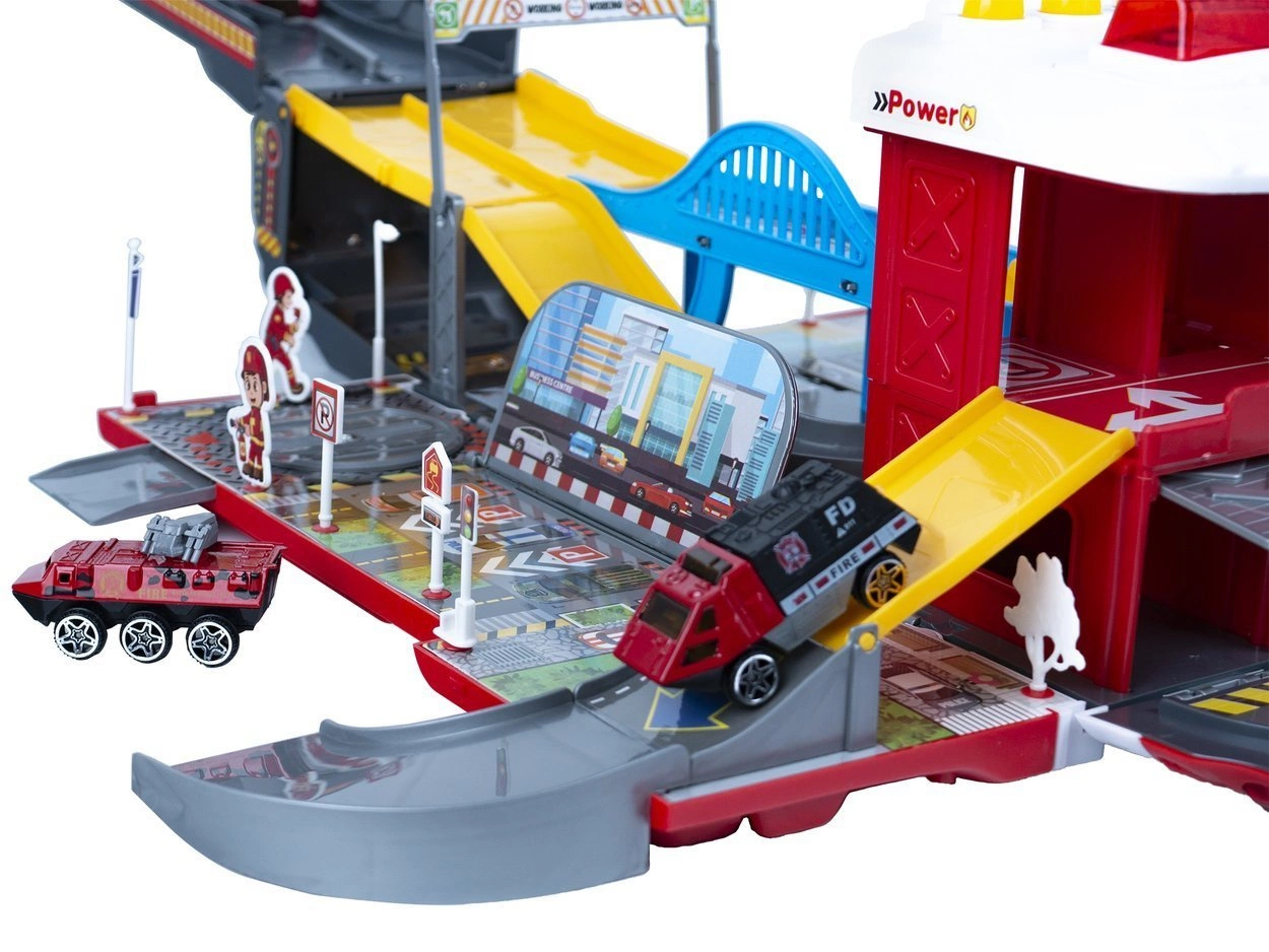 GARAŻ RESORAKI DLA DZIECI WÓZ STRAŻACKI REMIZA 2w1