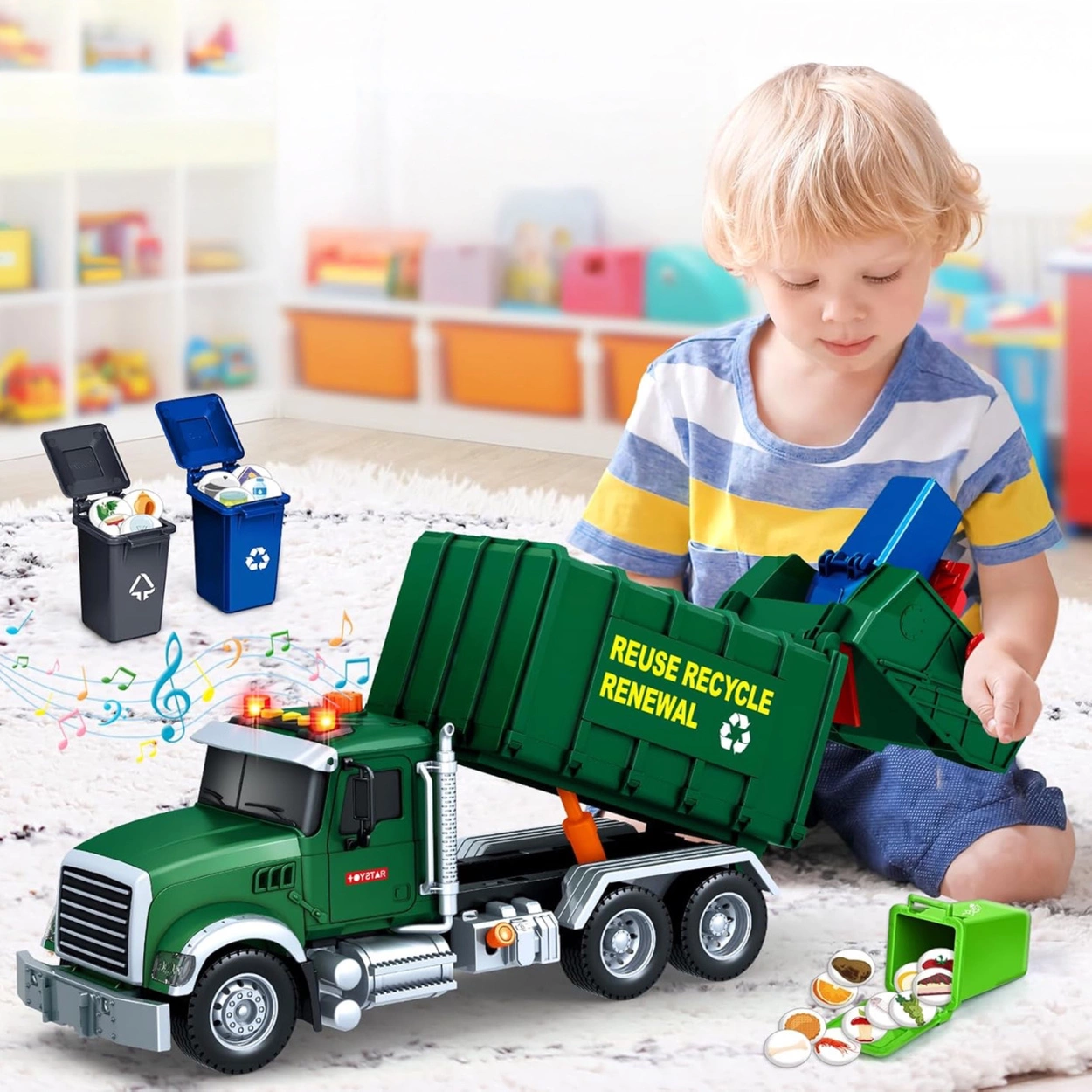 Samochód Ciężarówka Śmieciarka z Koszami Efekty Napęd