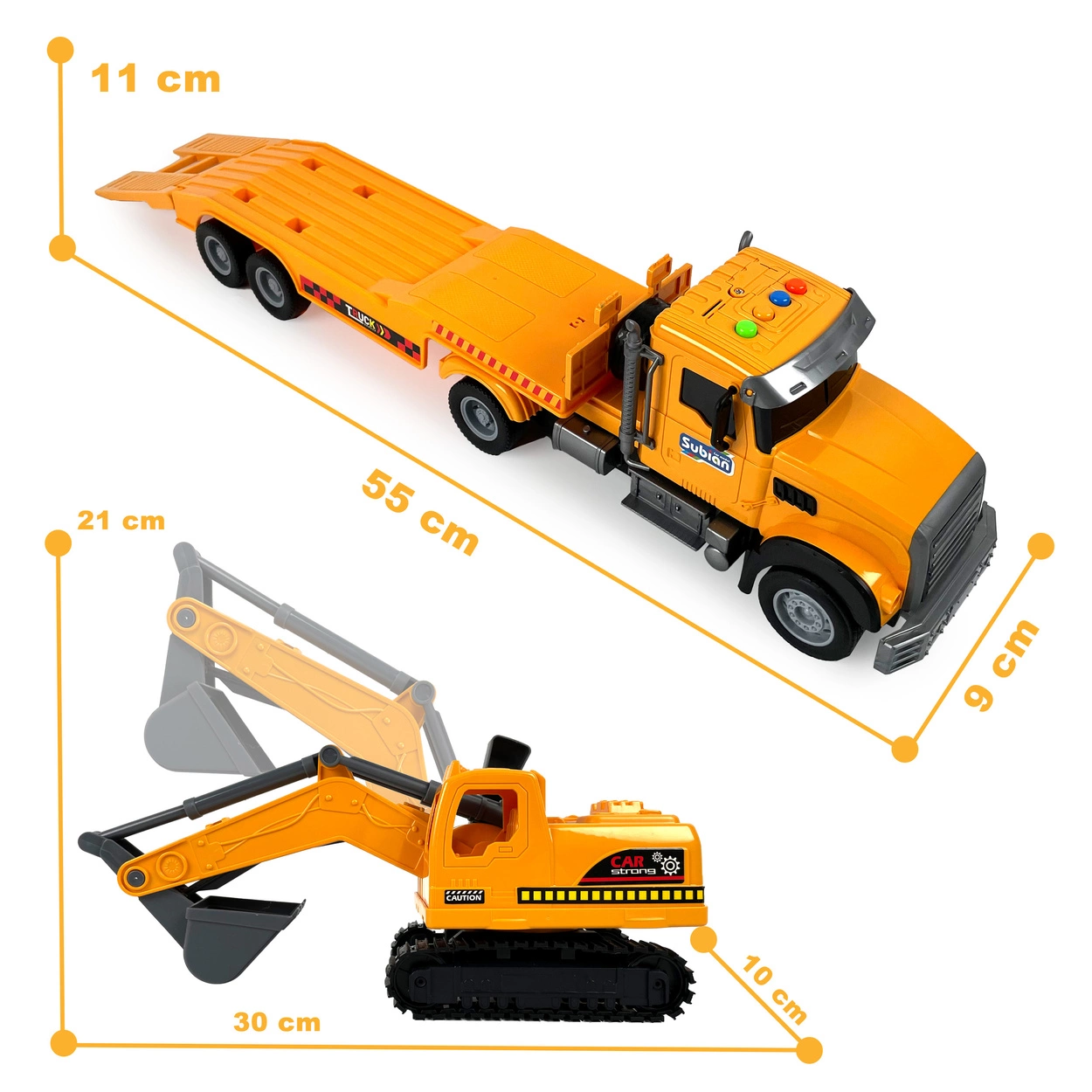 Ciężarówka Transportowa z Koparką żółta