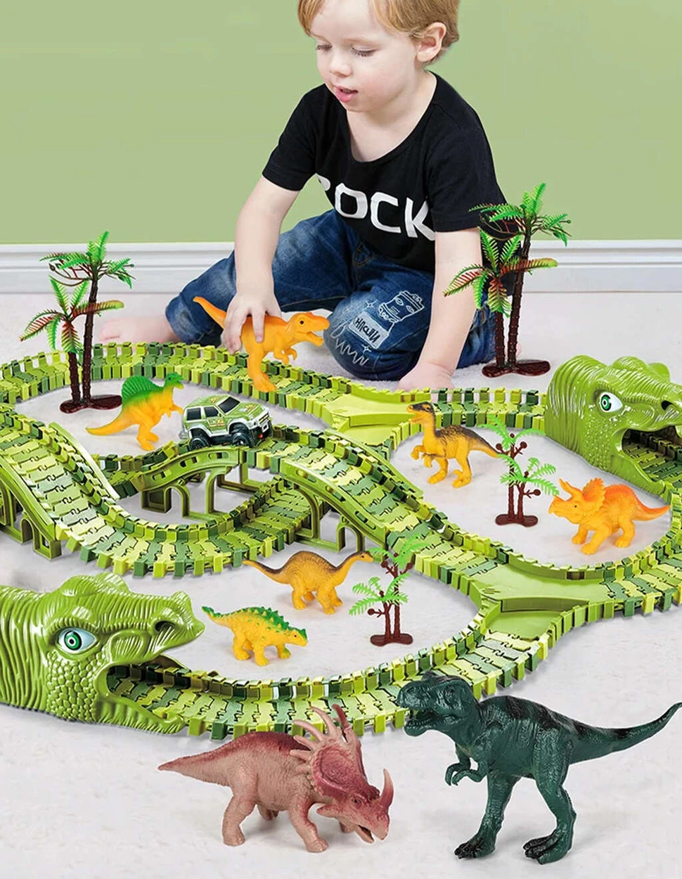 Tor Wyścigowy Mega City Dino Park Zestaw z Autkiem i Tory Dinozaurów T Rex 260 Elementów