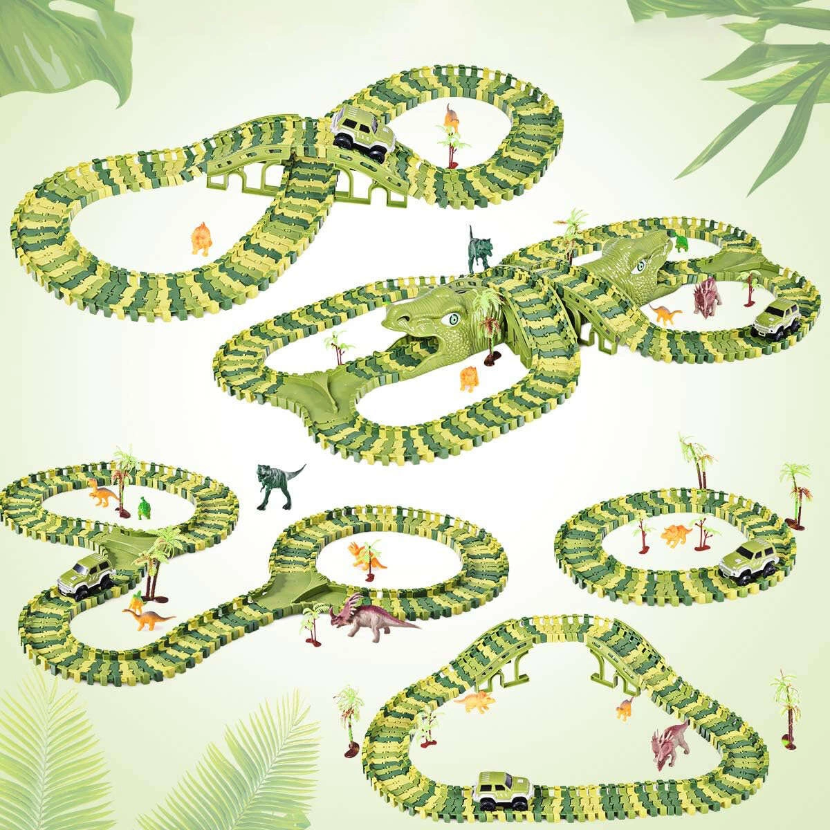 Tor Wyścigowy Mega City Dino Park Zestaw z Autkiem i Tory Dinozaurów T Rex 240 Elementów