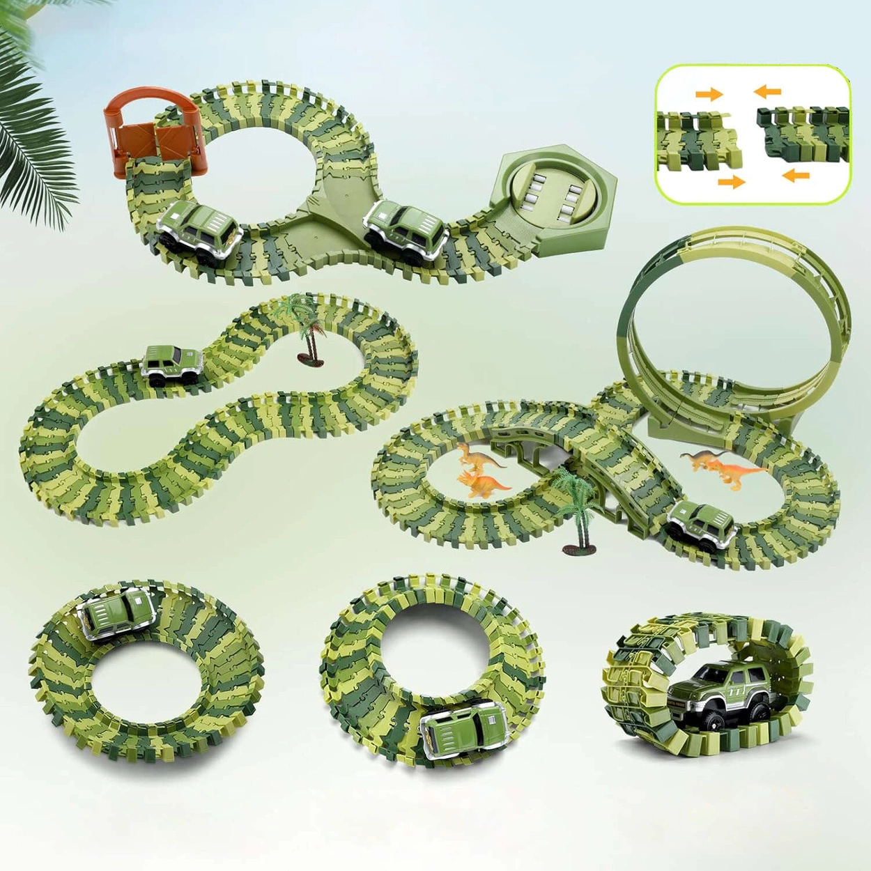 Tor Wyścigowy Mega City Dino Park Zestaw z Autkiem i Tory Dinozaurów T Rex 324 Elementów