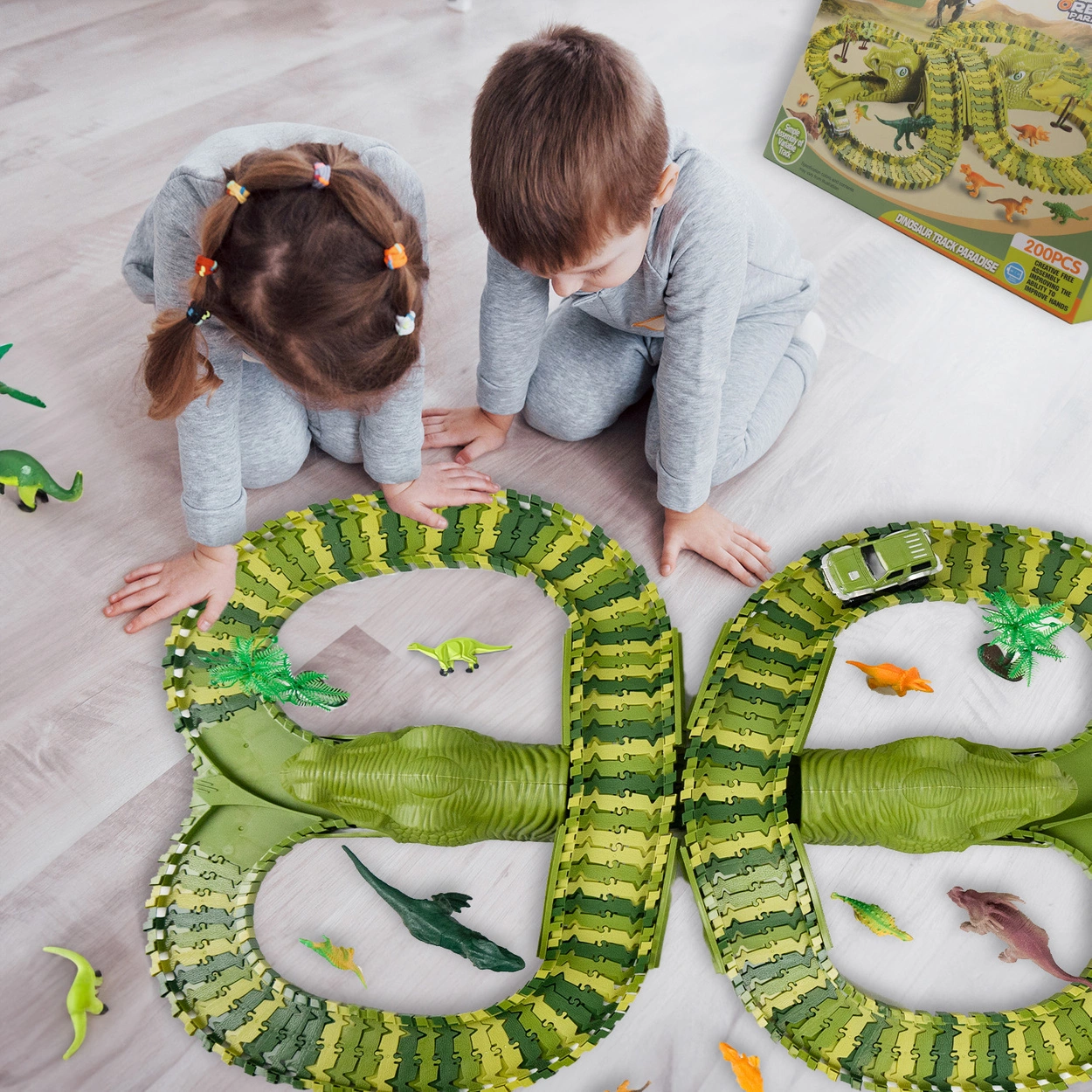 Tor Wyścigowy Mega City Dino Park Zestaw z Autkiem i Tory Dinozaurów T Rex 200 Elementów