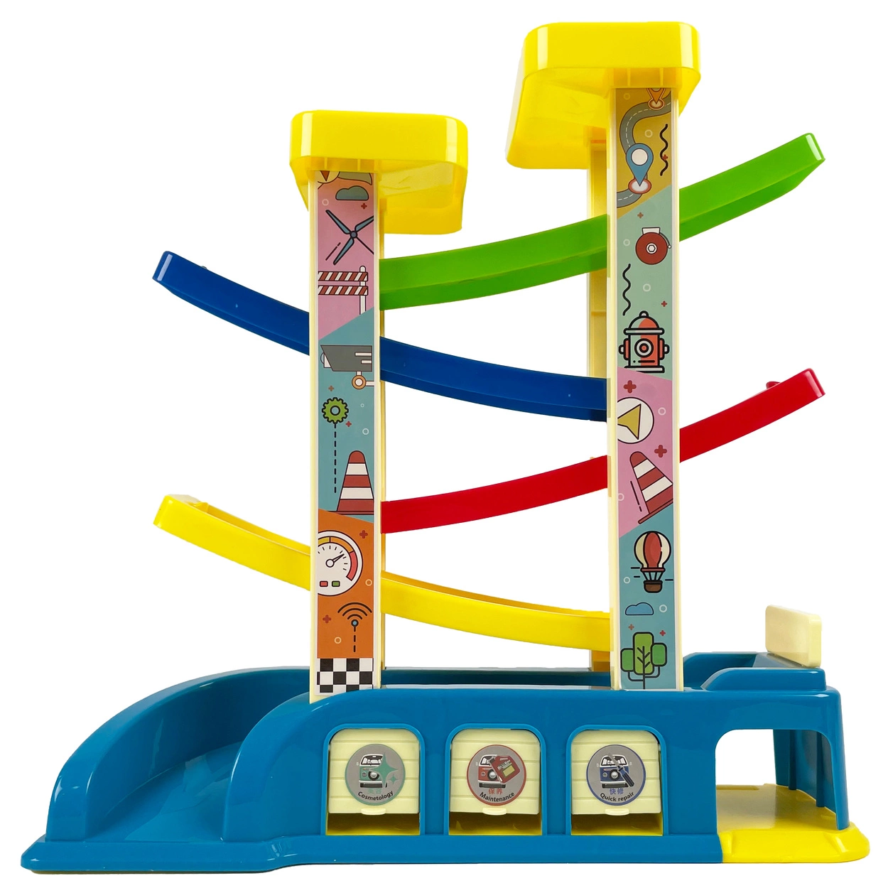 Tor Samochodowy Zjeżdżalnia Montessori 4 Piętra 6 Autek Garaż