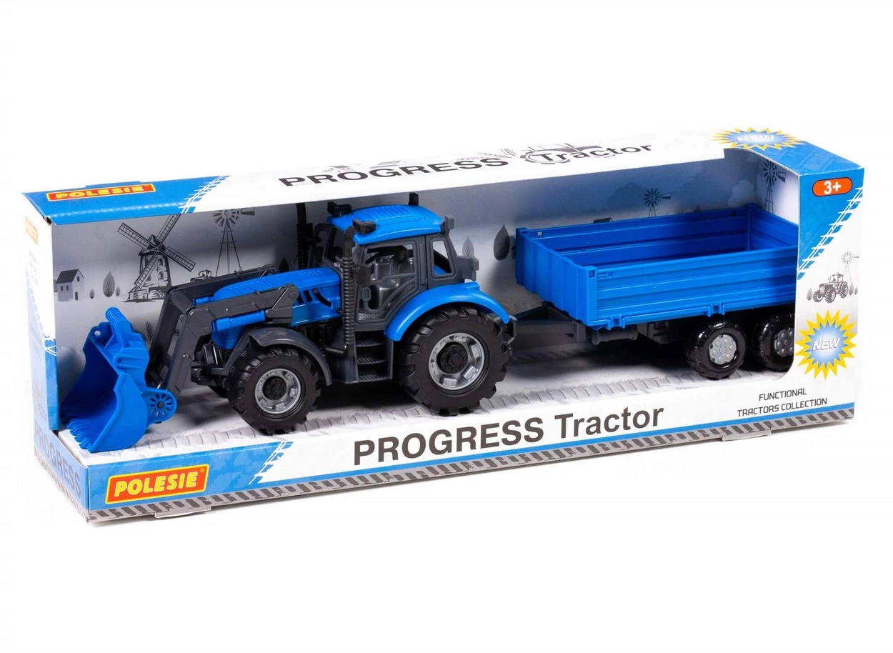 Zabawka Traktor dla Dzieci Niebieski z Przyczepą Burtową Maszyna Rolnicza