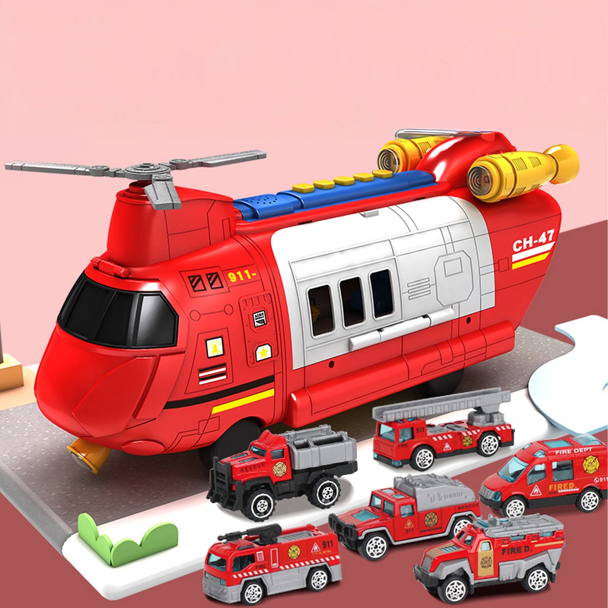 Helikopter Strażacki Transporter Miejski z Metalowymi Resorakami