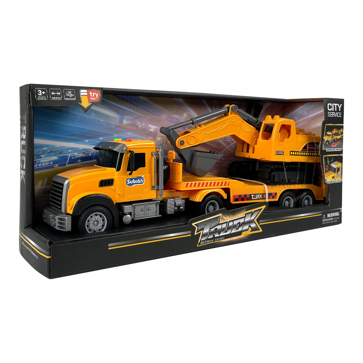 Ciężarówka Transportowa z Koparką żółta