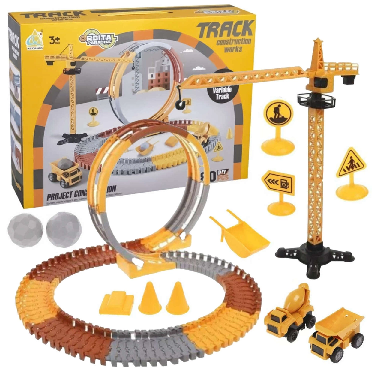 Mega Tor Wyścigowy Interaktywny Zestaw Budowlany Autka 80 Elementów