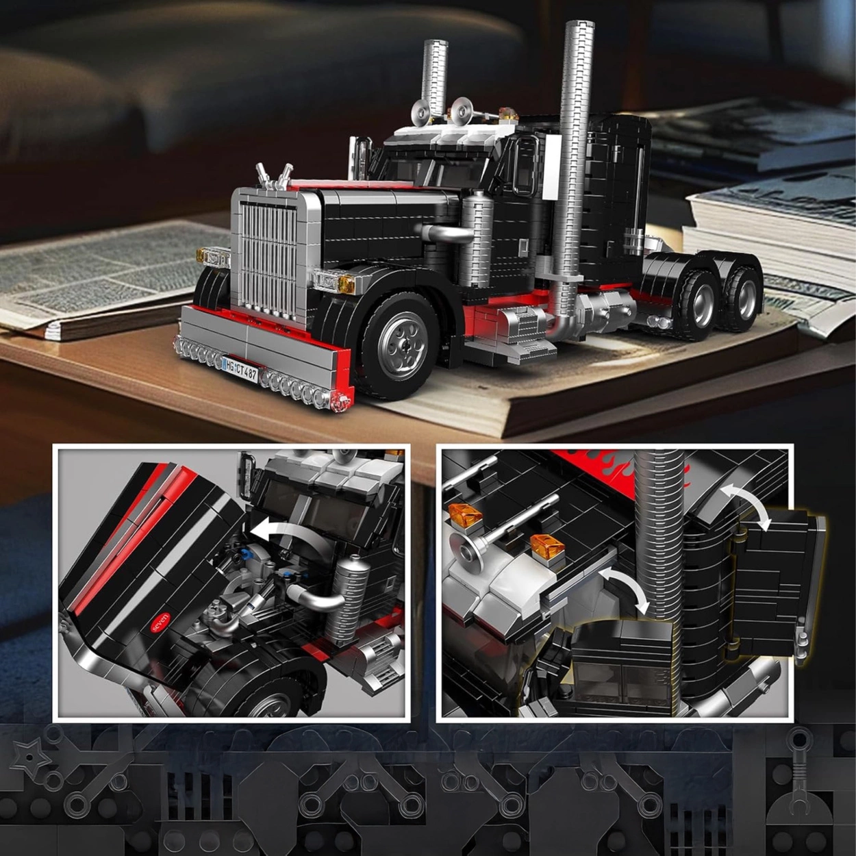 Ciężarówka American Truck Klocki Konstrukcyjne – Czarny Klasyk Szos – 1797 Elementów