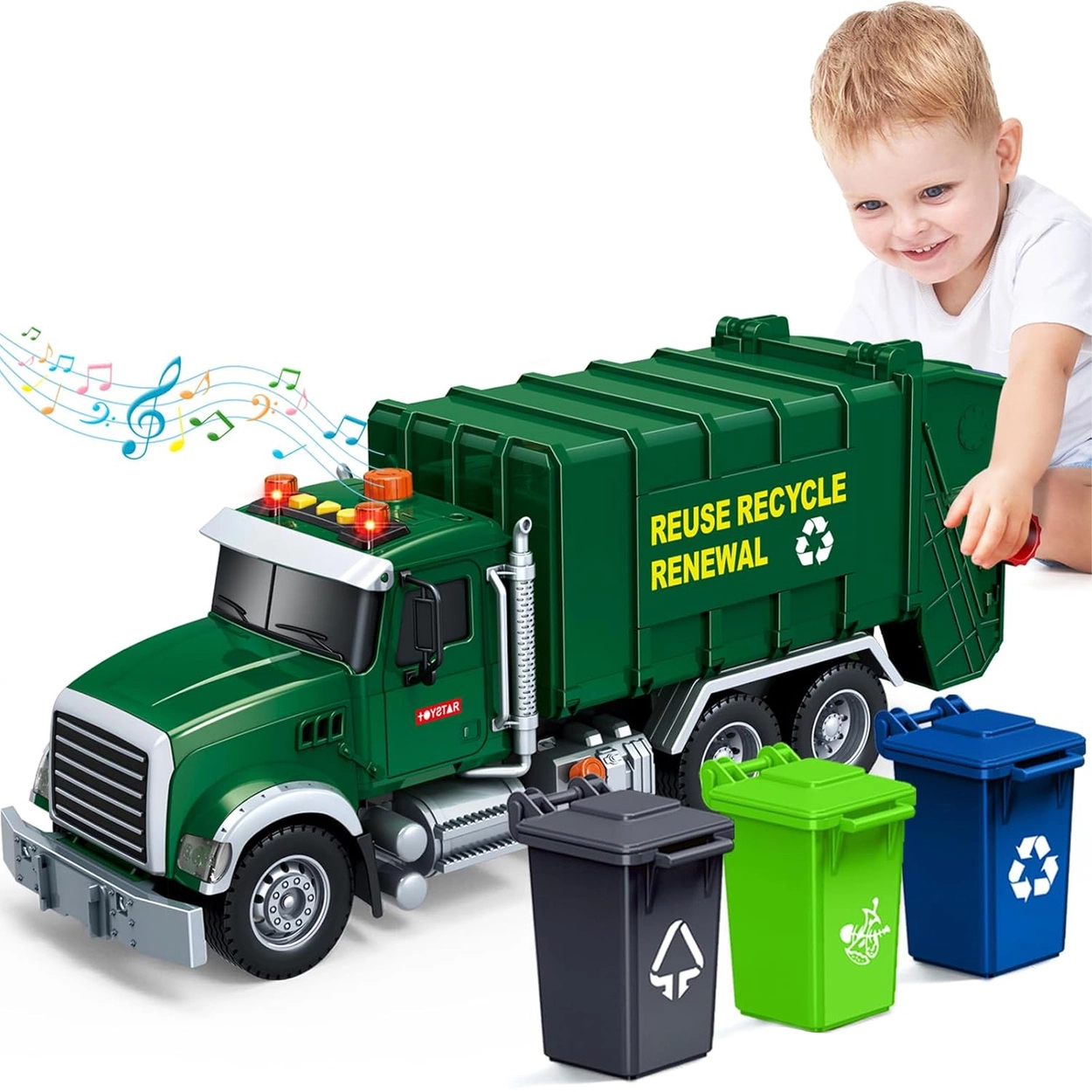 Samochód Ciężarówka Śmieciarka z Koszami Efekty Napęd