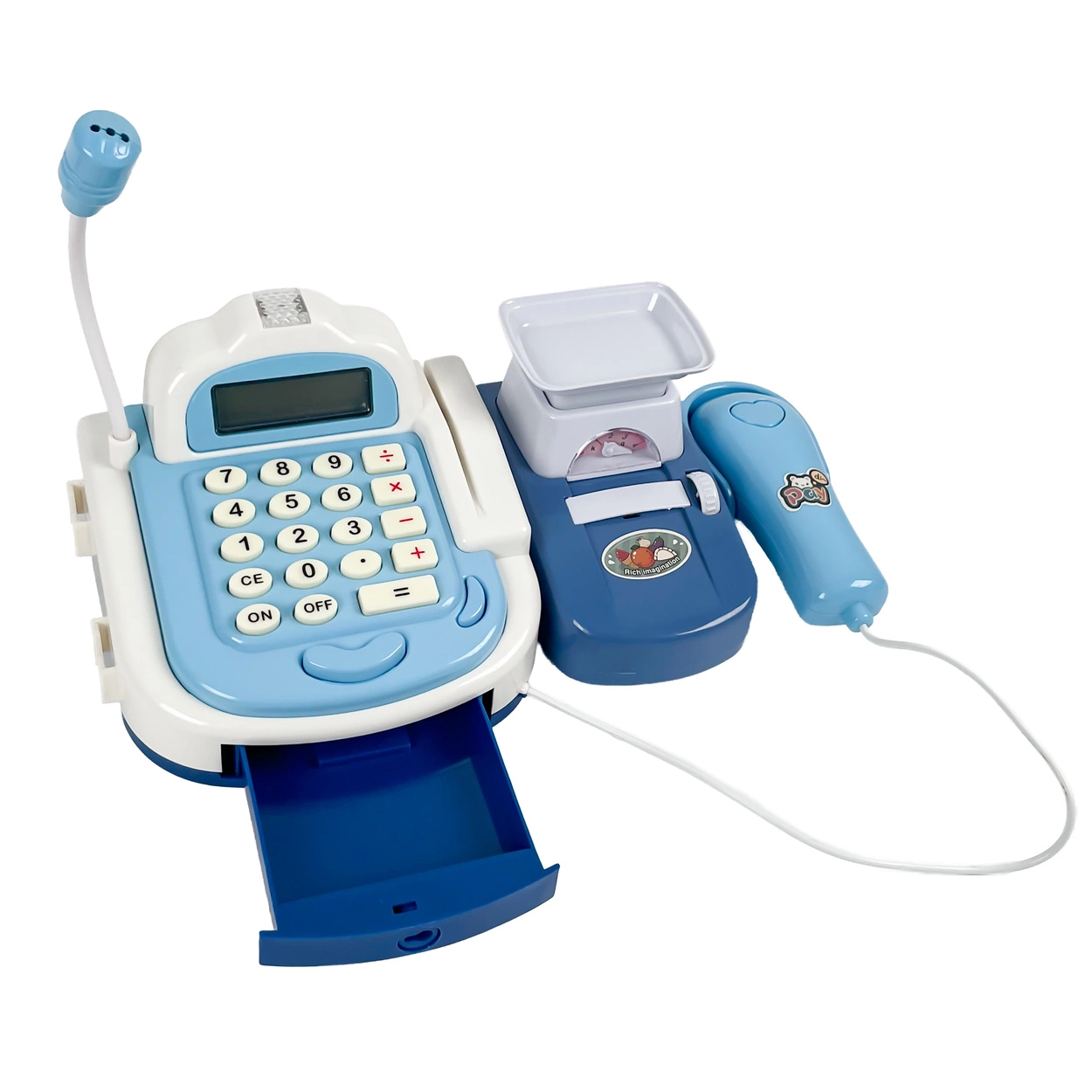 Sklepowa Kasa Fiskalna dla Dzieci Interaktywna z Dźwiękiem Skaner Koszyk