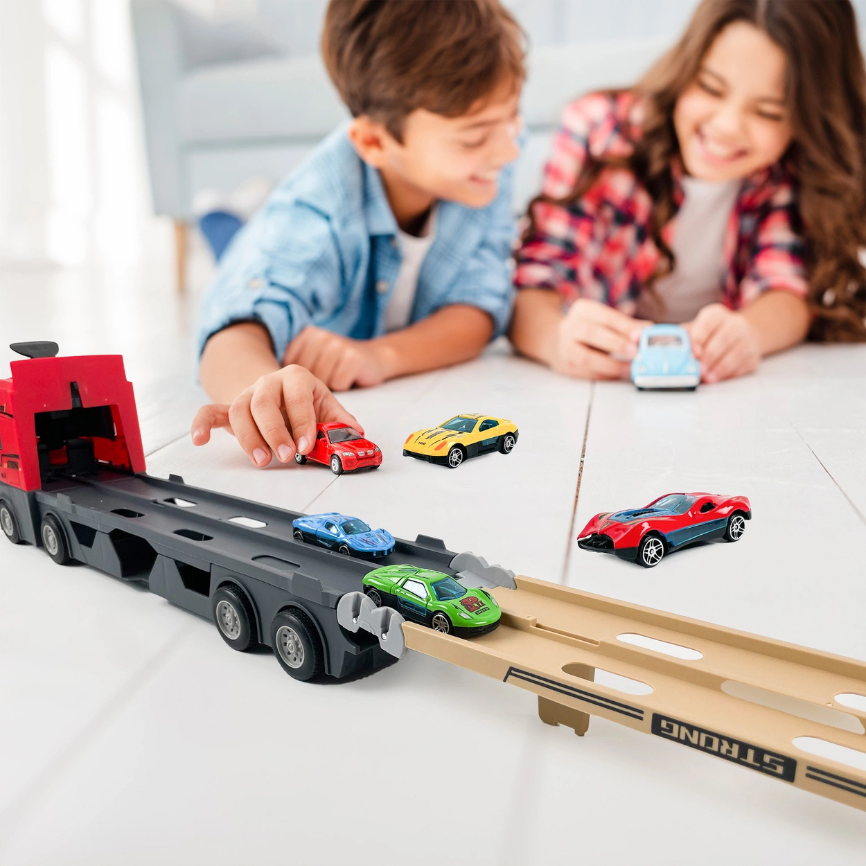 Ciężarówka Katapultowa Transporter Laweta 207cm + 6 Resoraków