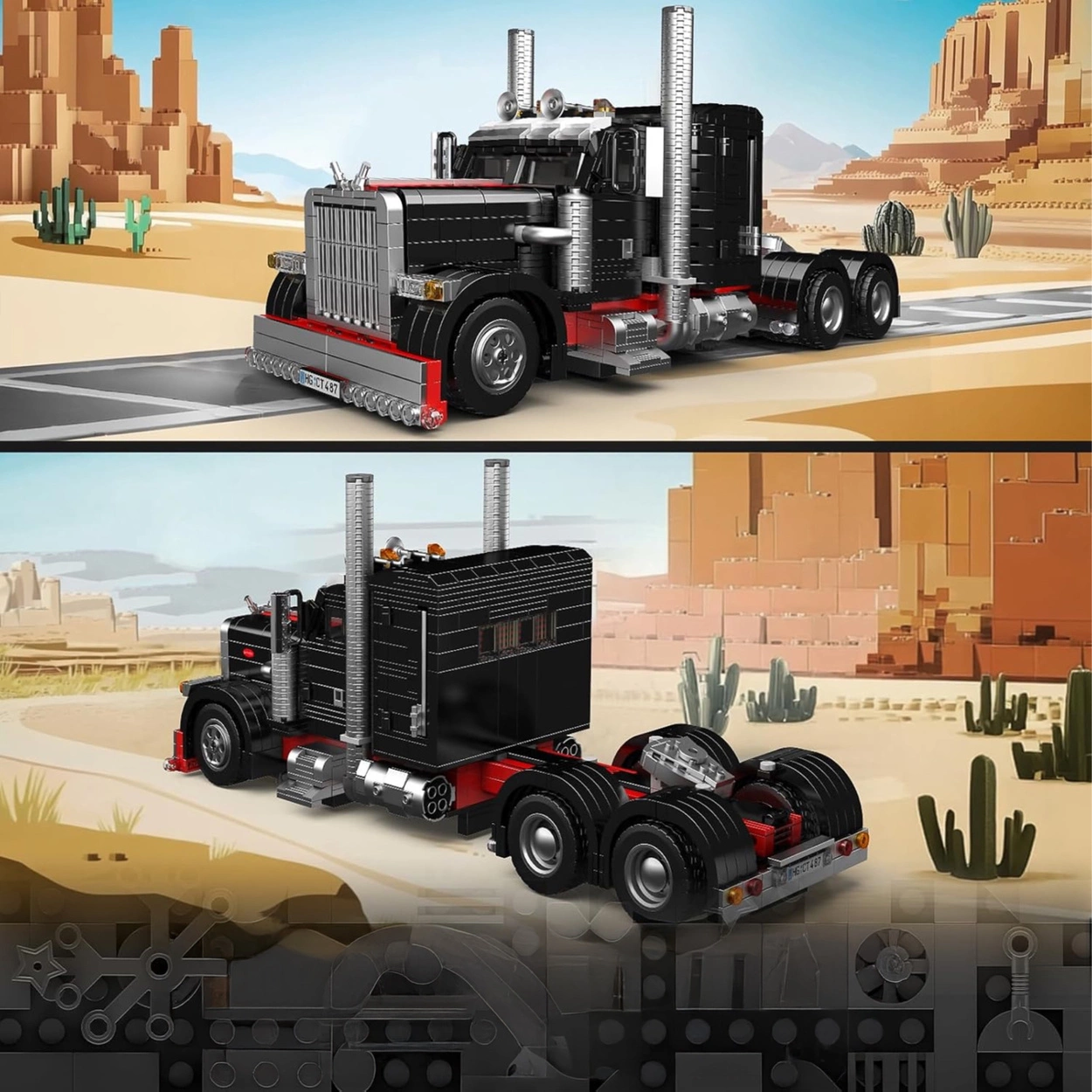 Ciężarówka American Truck Klocki Konstrukcyjne – Czarny Klasyk Szos – 1797 Elementów