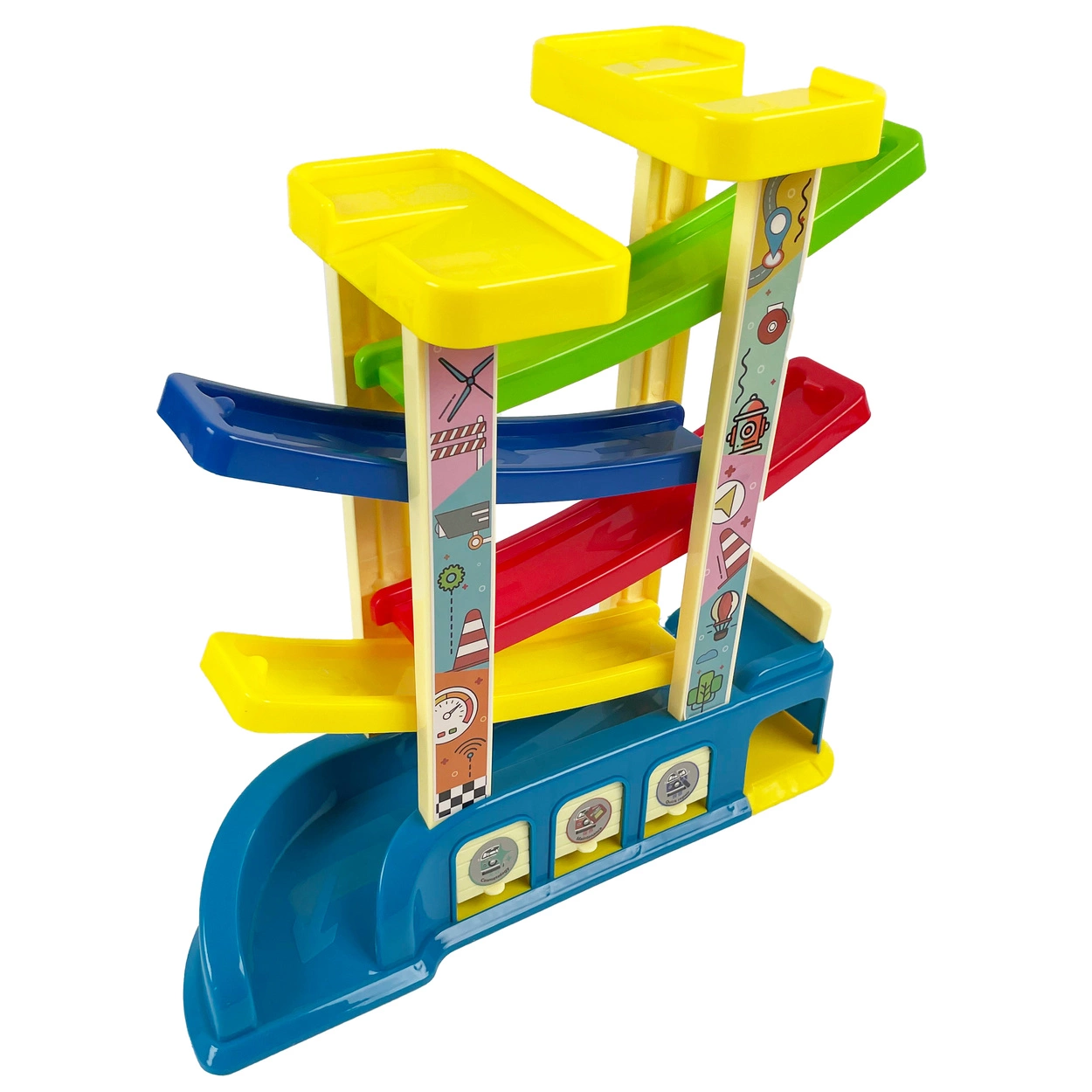 Tor Samochodowy Zjeżdżalnia Montessori 4 Piętra 6 Autek Garaż