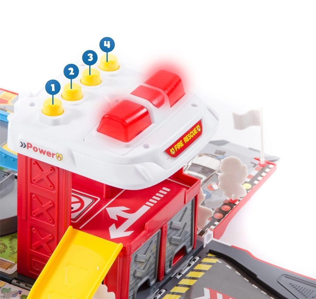 GARAŻ RESORAKI DLA DZIECI WÓZ STRAŻACKI REMIZA 2w1