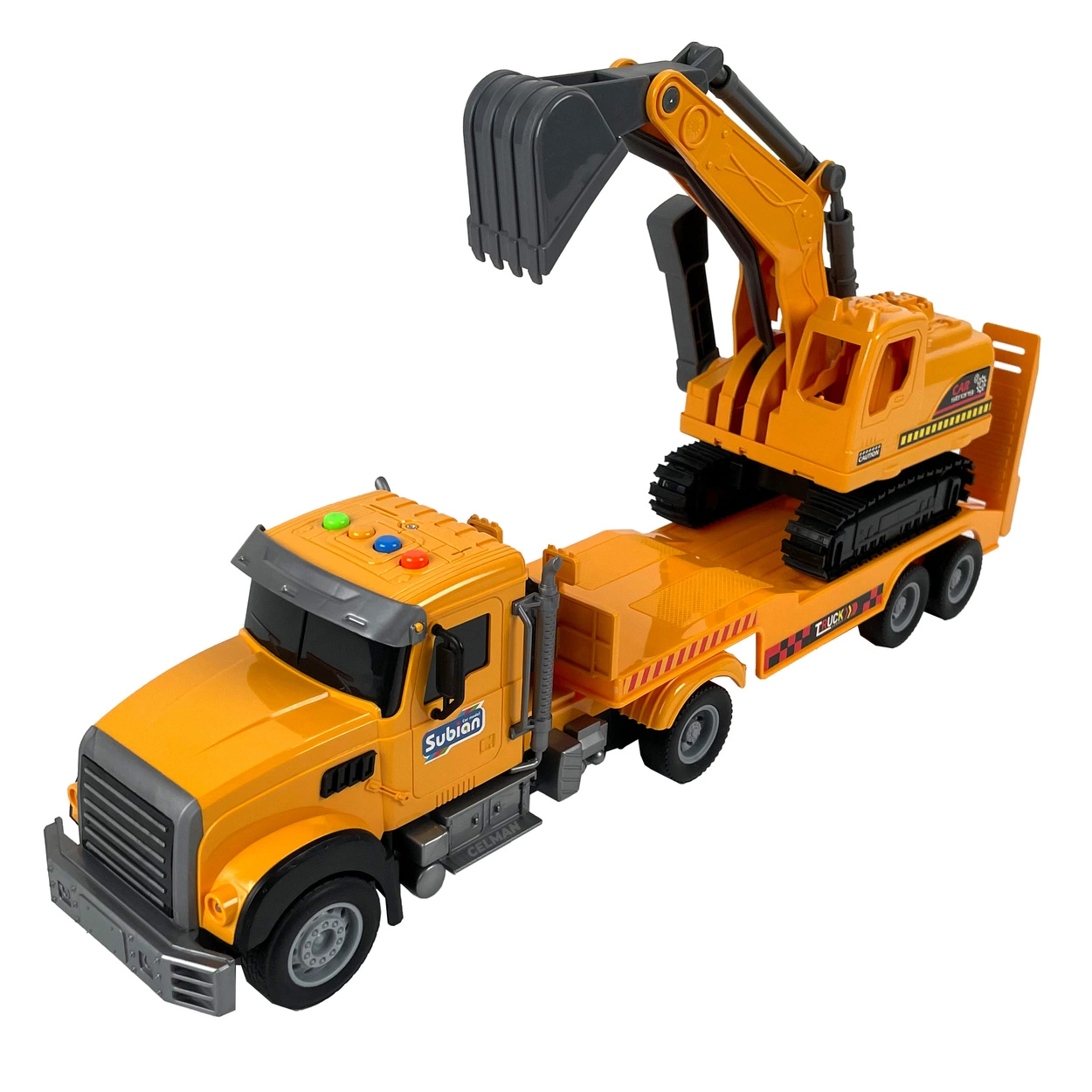 Ciężarówka Transportowa z Koparką żółta