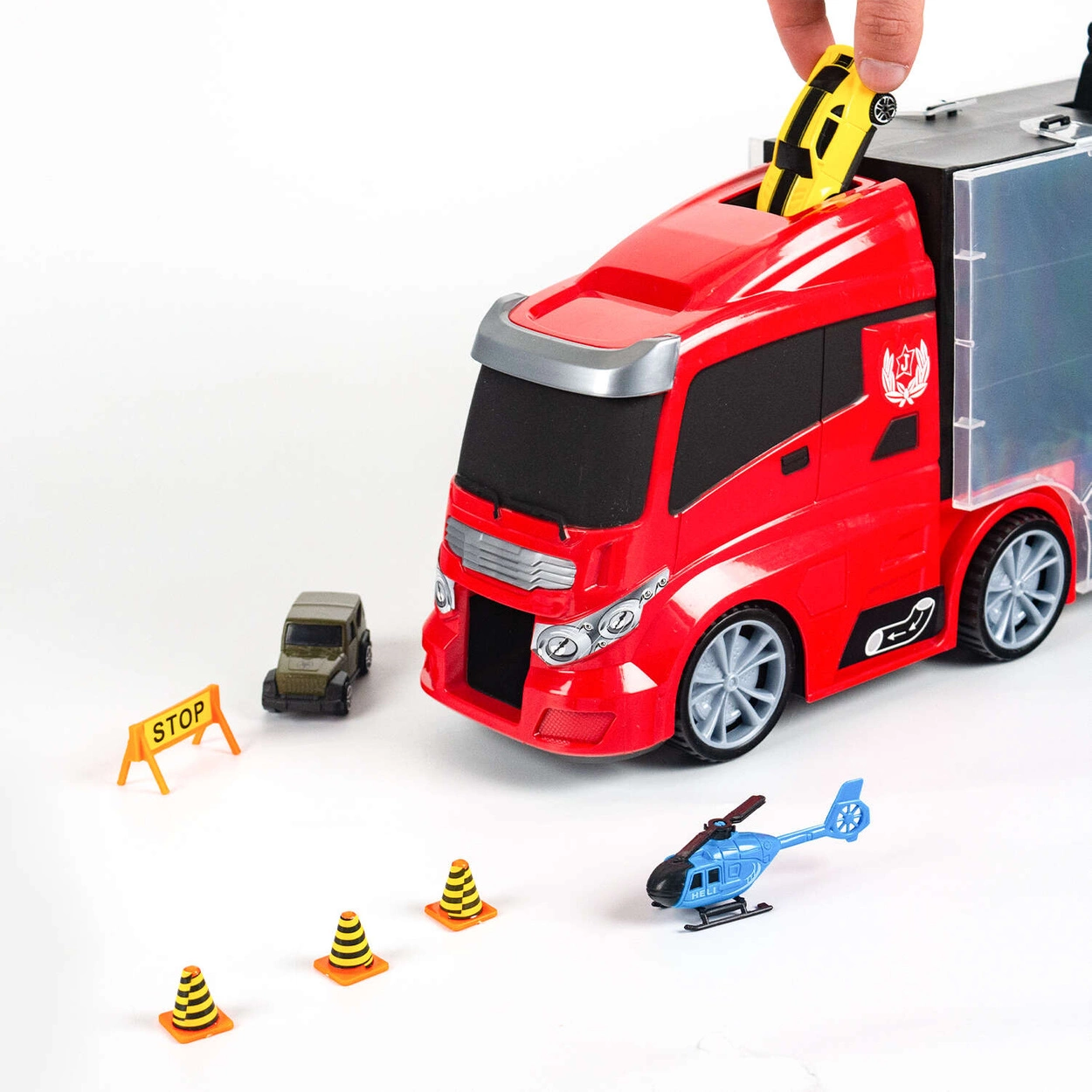 WIELKI Transporter TIR Ciężarówka z Resorakami + WYRZUTNIA