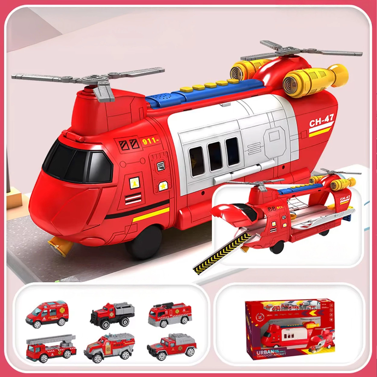 Helikopter Strażacki Transporter Miejski z Metalowymi Resorakami