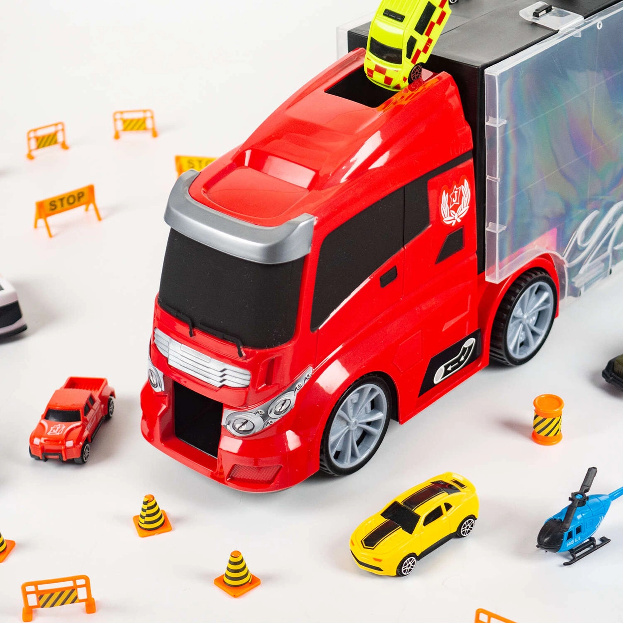 WIELKI Transporter TIR Ciężarówka z Resorakami + WYRZUTNIA