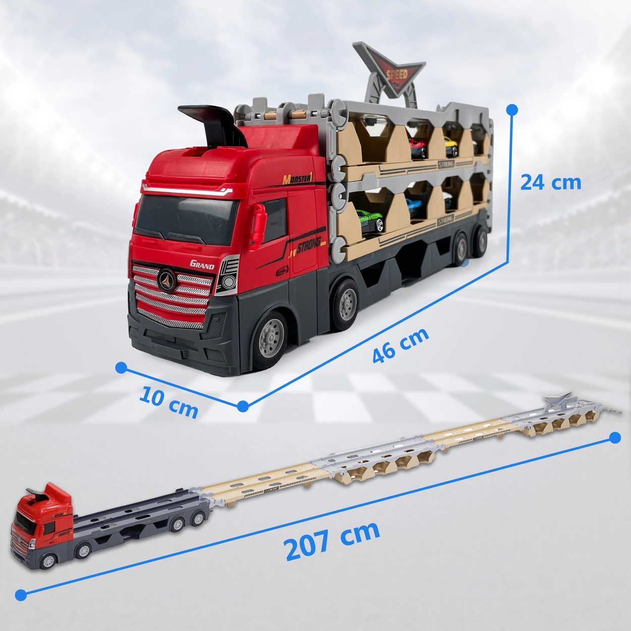 Ciężarówka Katapultowa Transporter Laweta 207cm + 6 Resoraków