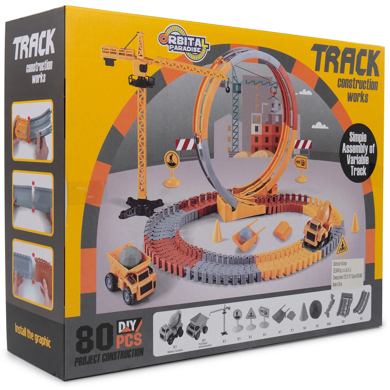 Mega Tor Wyścigowy Interaktywny Zestaw Budowlany Autka 80 Elementów