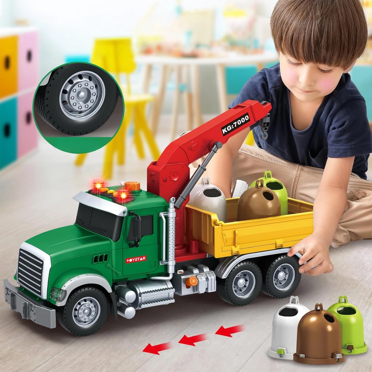 Auto Śmieciarka Duża Ciężarówka z Efektami do segregowania odpadów 1:12