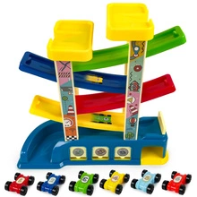 Tor Samochodowy Zjeżdżalnia Montessori 4 Piętra 6 Autek Garaż